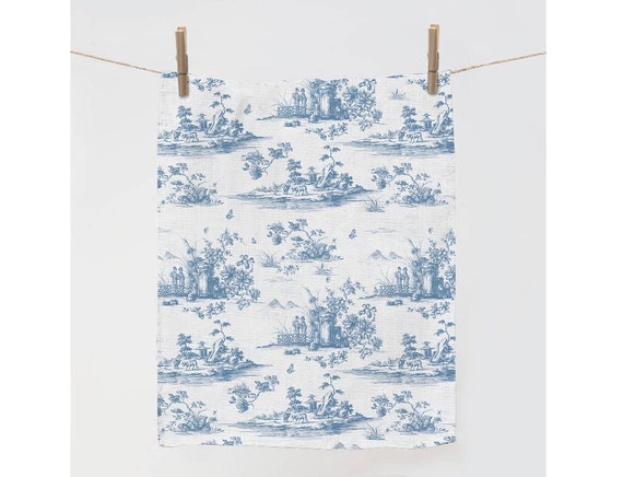 Toile de Jouy, kitchen towel, linen towel, Toile de Jouy fabric, vintage towel, Chinoiserie, 100% linen, linens wholesale