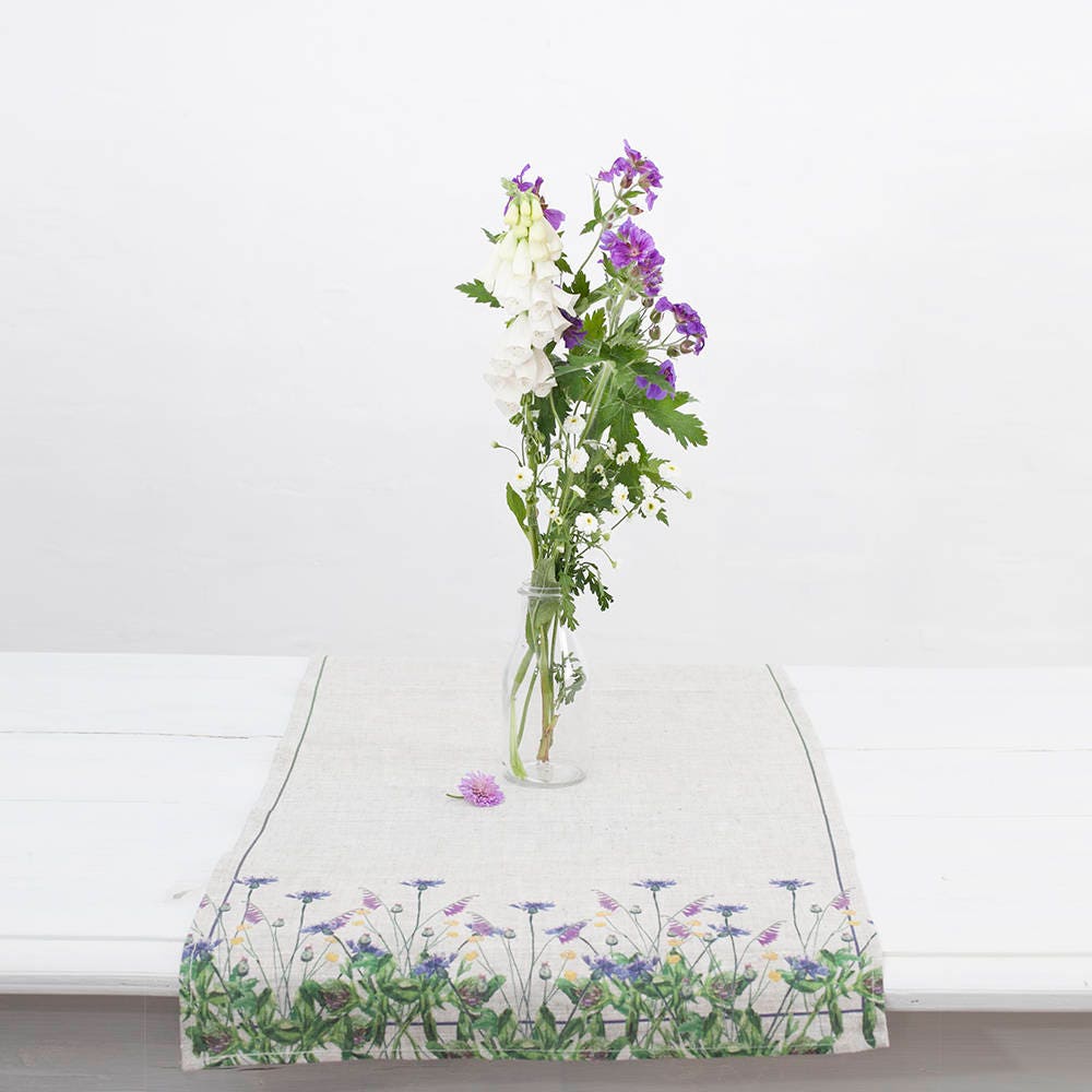 Table Runner Cornflowers 55 X 20 Beige Linen Linen Tablecloth