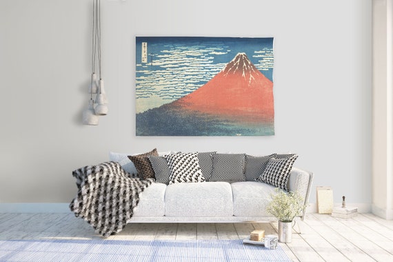 Fine Wind, Clear Morning, Katsushika Hokusai, Mountain wall decor, japan wall tapestry, wall art, wall hanging, fabric tapestry, 100% linen