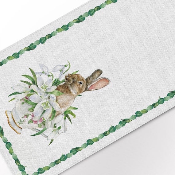 Easter table runner, Easter Bunny, linen table runner, 100% linen, Easter table decor, Easter decor, linen table top