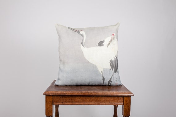 Cushion cover, Twee Kraanvogels, Ohara Koson, Throw Pillow, Linen pillow, Wholesale pillow, custom pillow, 18x18 pillow, linen pillow cover