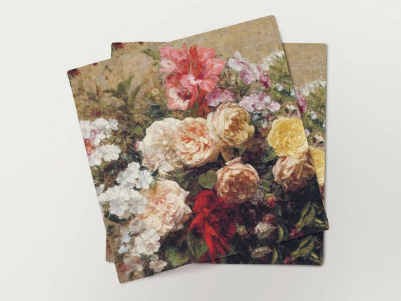 Napkins set, Summer Flowers (1880), Henri Fantin–Latour, linen napkins, fabric napkins, 100% linen