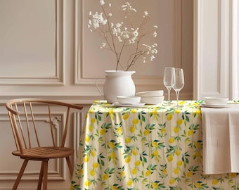 Linen tablecloth, Tuscan Lemon, Summer tablecloth,, Provence style, 100% linen fabric