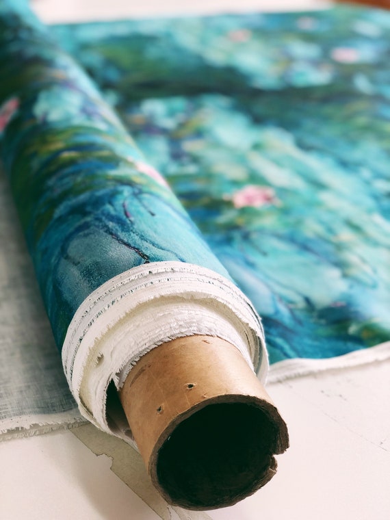 Wide Fabric, Claude Monet Water Lilies Linen Fabric, DIY Clothes & Decor