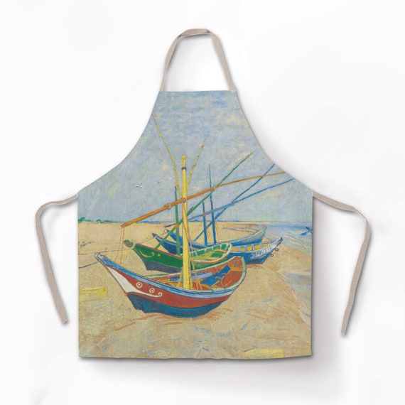 Kitchen apron, Van Gogh, Fishing Boats, linen apron, chefs apron, cooking apron, natural apron, minimal kitchen, women apron, mens apron