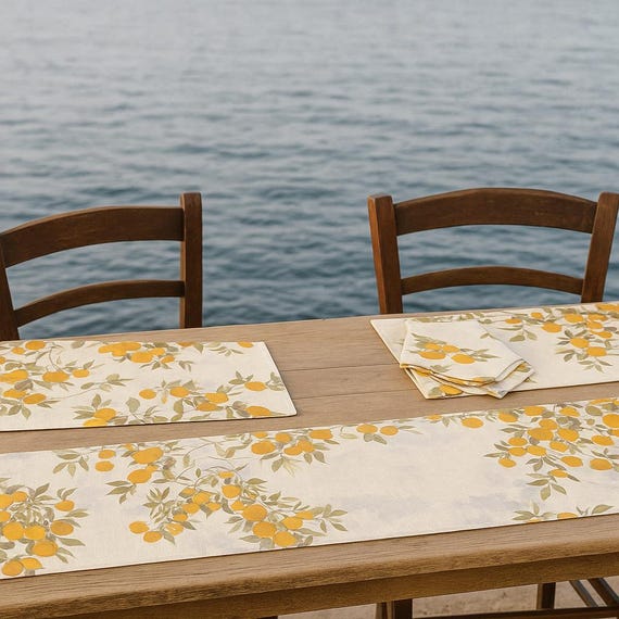 Table runner, Edward Lear, Fruit trees, 1863, 100% linen, linen table runner