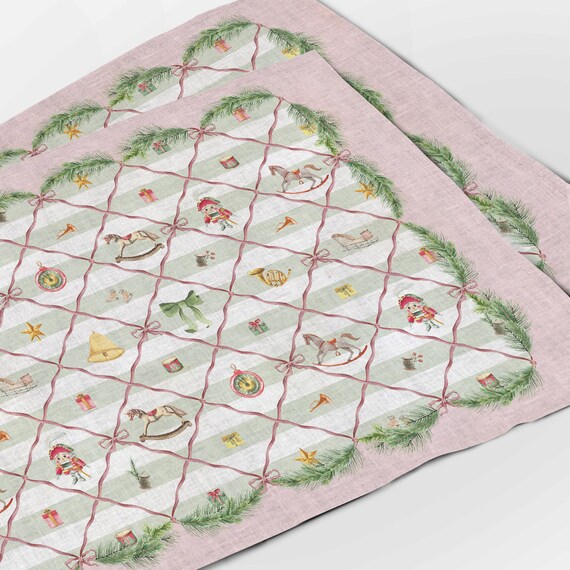 Placemats, Pink Christmas, Christmas Memories, Holiday Placemats, Christmas Table Decor, 100% linen, Festive Dining Mats