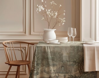 Tovaglia in lino, stampa del giardino di Villa d’Este, design vintage, 100% lino