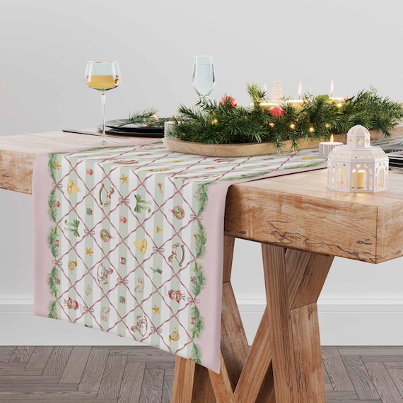 Table runner, Pink Christmas, Christmas table runner, Holiday table top, Christmas Table Decor, 100% linen