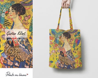 Tote bag, Gustav Klimt, Lady with Fan, linen tote, linen bag, 100% linen fabric