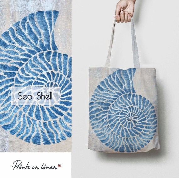 Tote bag, Sea Shell, linen tote, tote bag, shopping bag, school bag, holiday bag, beach bag, beach tote, hand made bag, linenislove