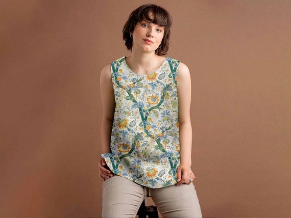 Linen top, Floral Toile, women blouse, linen shirt, tank top, 100% linen, blouse, sleeveless shirt, LINENISLOVE