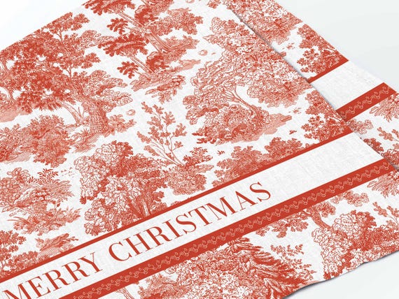 Christmas placemats, Toile Pine, Merry Christmas, Placemats set (4 or 6), Holiday placemats, linens, linen placemats, Christmas decor