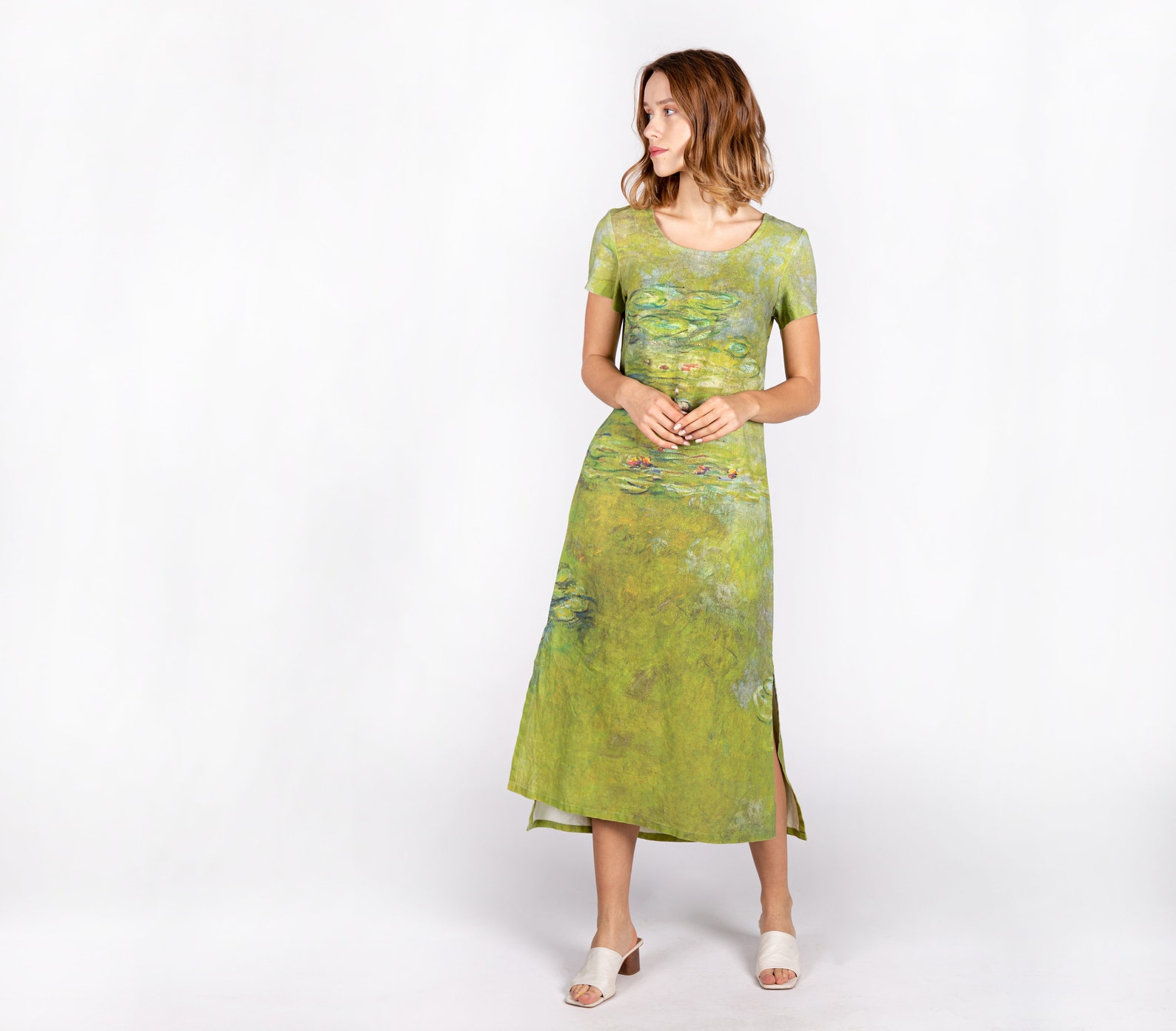 Linen Dress Claude Monet Water Lily Midi Linen Dress - Etsy