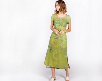 Claude Monet Water Lily Linen Midi Dress, Matcha Green