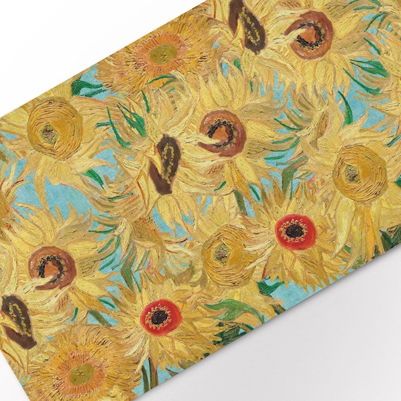 Table runner, Sunflowers, Vincent van Gogh, Blue Yellow table top, linen table runner, 100% linen