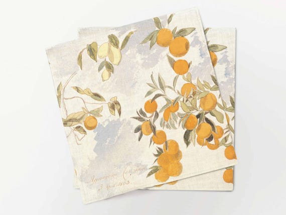 Napkins set, Edward Lear, Fruit trees, 1863, linen napkins, 100% linen
