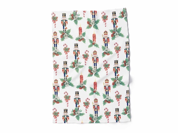 Linen towel "Nutcracker Holiday", LARGER PATTERN, linen towel, 100% linen, Christmas kitchen decor