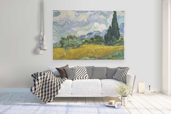 Vincent van Gogh, Wheat Field with Cypresses, wall tapestry, custom size wall decor, studio decor, Van Gogh print, 100% linen