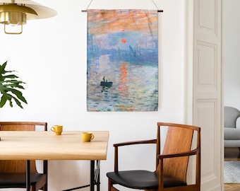 Linen Wall Tapestry, Claude Monet Impression Sunrise, Art Print Decor
