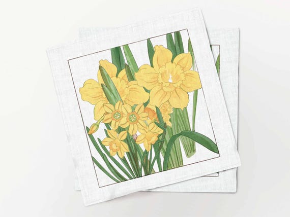 Napkins set, Daffodil, Tanigami Kônan, Narcissus, 100% linen