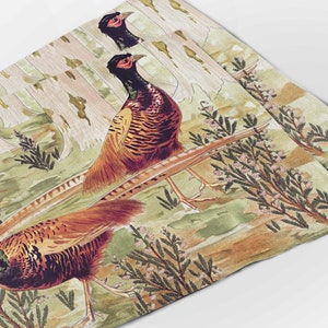 Juego de manteles individuales (4 o 6), Faisans, Maurice Pillard Verneuil, manteles individuales de lino, manteles individuales de Pascua, 100% lino, decoración de Pascua, manteles individuales hechos a mano