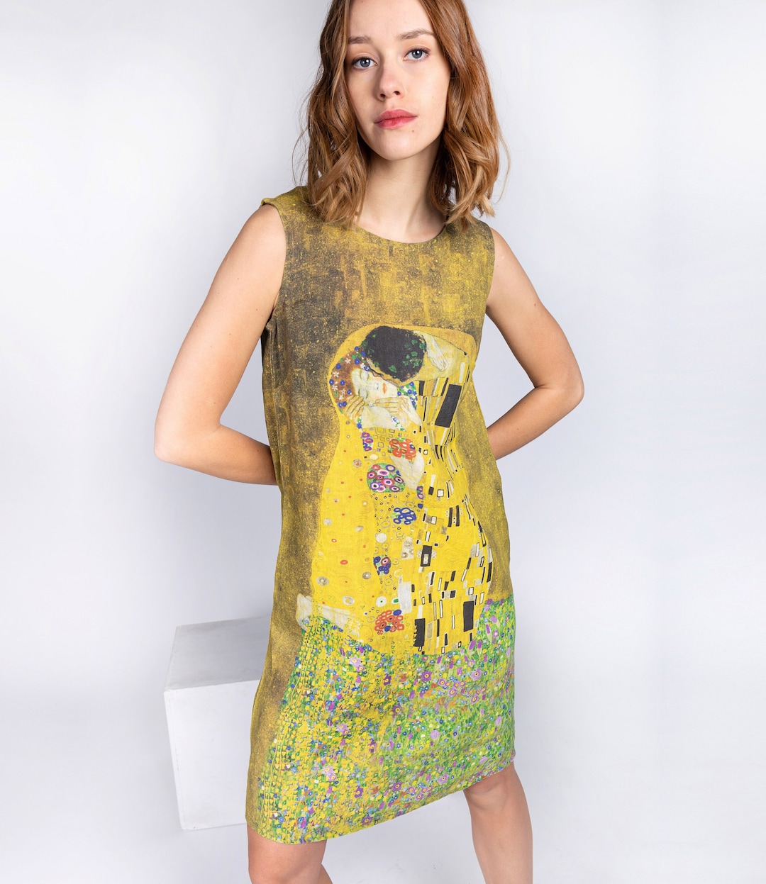 Gustav Dress Linen Dress, Gustav Klimt, The Kiss, Linen Tunic