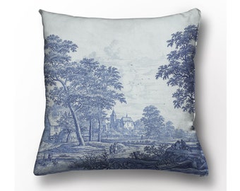 Linen Toile de Jouy Cushion Cover, 18x18