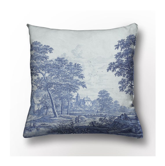 Cushion cover with zipper, Frederik van Frytom, linen cushion, vintage cushion cover, 18x18 inches, 45x45cm, Toile de Jouy, 100% linen