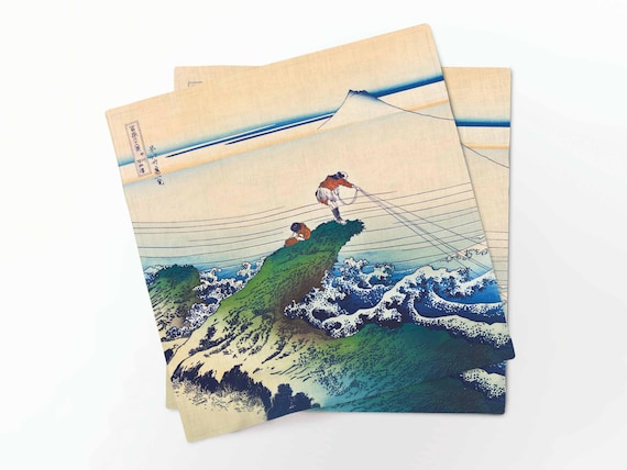 Napkins set, Koshu Kajikazawa, Katsushika Hokusai, linen napkins, 100% linen