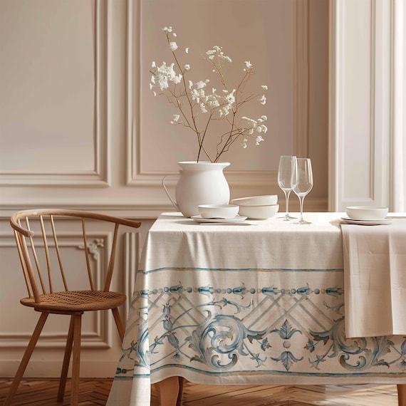 Linen tablecloth, Art decor, Blue table decor, 100% linen fabric, Event linen