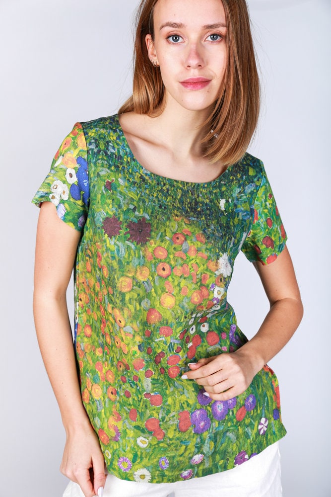 Gustav Klimt Flower Garden Linen Top Linen Women Shirt - Etsy