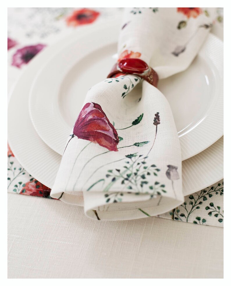 Cloth Napkins Linen Napkins Set Poppies Linen Wedding Etsy