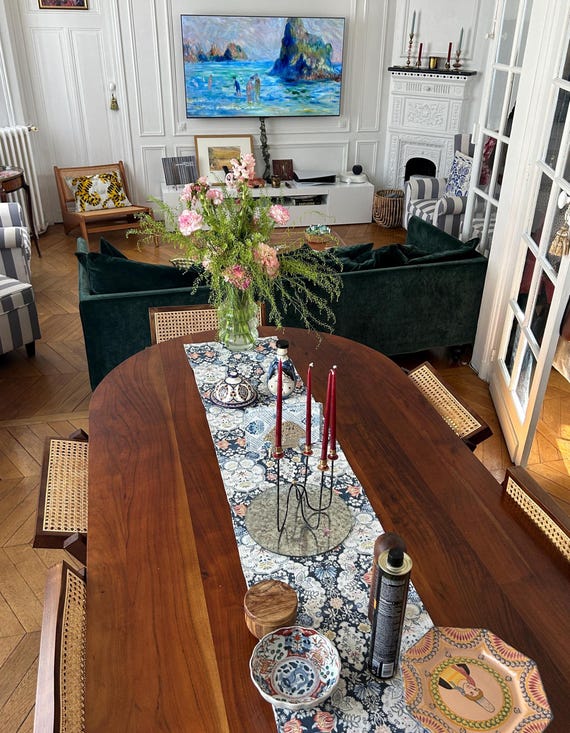 Table runner, Anna Maria Garthwaite, Blue Flowers pattern, 1726-1728, linen table top