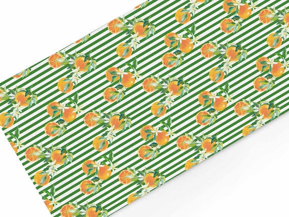 Table runner, Orange & Green Stripes, orange table top, 100% linen