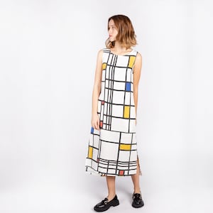 Mid-calf dress, Piet Mondrian, Linen women dress,  asymmetric dress, linen dress, 100% linen