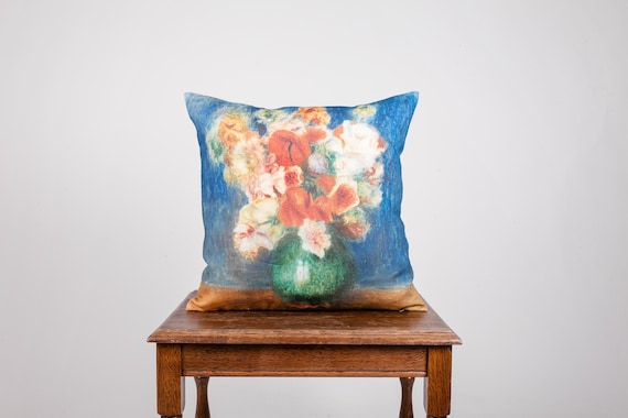 Pierre-Auguste Renoir, Bouquet,  Decorative pillow, Cushion cover, 100% linen, home pillow, Linen pillow case, Art pillow