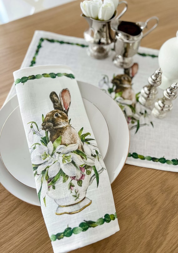 Easter napkins, Easter Bunny, linen napkins, 100% linen, Easter decor, Easter decorations