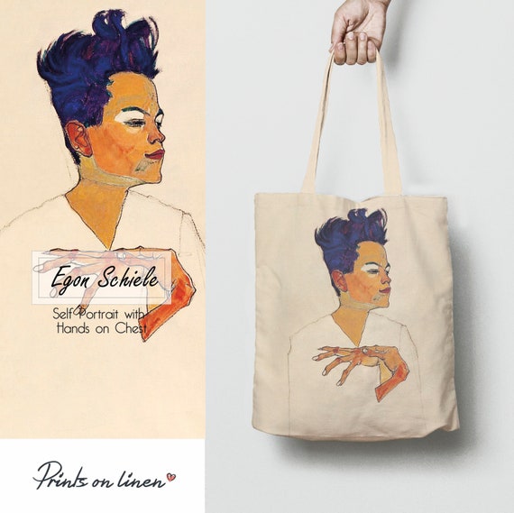 Egon Schiele, tote bag, Self-portrait,  linen tote, vintage tote, Egon Schiele artwork, tote wholesale, custom tote