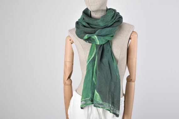 Wabi Sabi, linen scarf, green fashion, wabi sabi linen, wabi sabi art, green leave, hand made scarf, green linen scarf, eco fashion