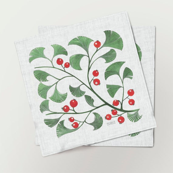 Napkins set, Red Berries, linen napkins, tomatoes, 100% linen, fabric napkins, napkins wholesale