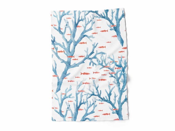 Kitchen towel, Coral Drift, Beach house style, 100% linen