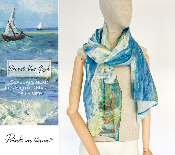 Linen scarf, Vincent van Gogh, women scarf, 100% linen, pure linen scarf, hand made in Lithuania