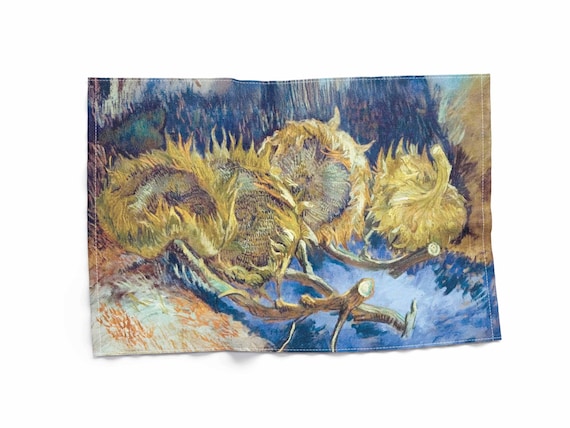 Towel, Vincent Van Gogh, Four Cut Sunflowers, dish towel, linen towel, kitchen towel, 100% linen