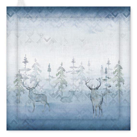 Pot Holder, Deer in the Mist, kitchen accessory, linen pot holder, kitchen decoration