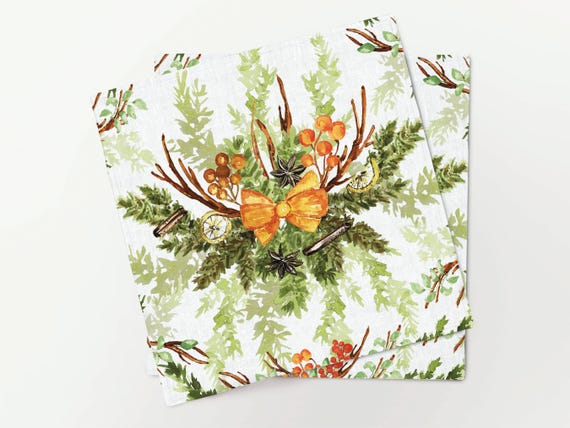 Napkins set, Rustic Christmas Aroma, Holiday linens, Christmas decor, 100% linen