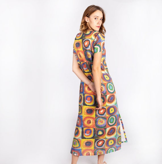 Linen dress, Wassily Kandinsky, Color Study: Squares with Concentric Circles, linen midi dress, linen summer dress, linen clothing