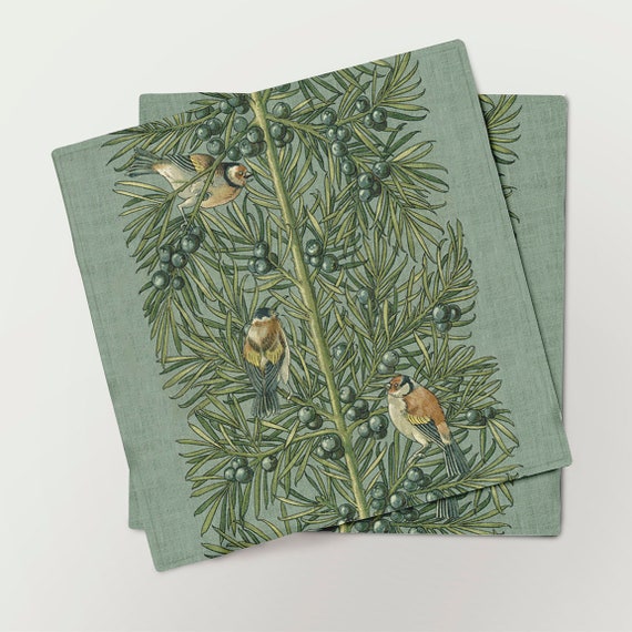 Napkins set, Anton Seder, Waxwing birds, Art Nouveau, Wildlife Illustration, Botanical decor, Eclectic napkins, 100% linen