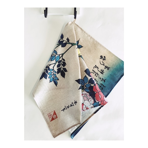 Kitchen towel, Oedo Mokuhana, Woodblock, linen towel,  100% linen, gift idea, linen kitchen towel, Japan art, LINENISLOVE