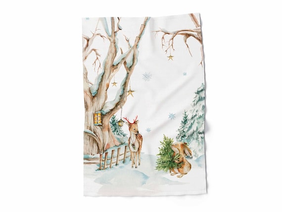 Kitchen towel, Holiday Tales, linen towel, 100% linen, Christmas kitchen decor